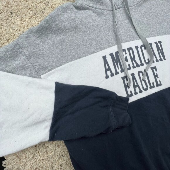 American Eagle Sweater Adult Medium Gray Pullover Hoodie Drawstring Long Sleeve - Picture 5 of 8